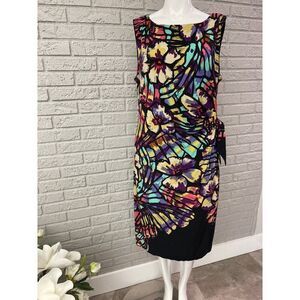 Ronni Nicole Women Multicolored Floral Side Tie Sleeveless Shift Dress Size 10